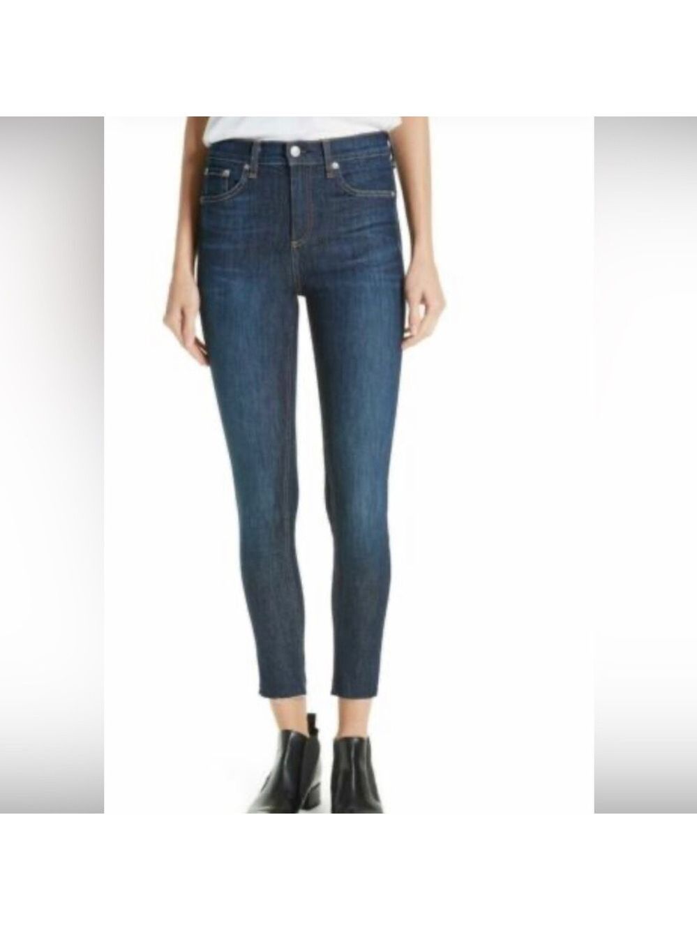 RAG & Bone high rise raw hem dark denim ankle skinny jean size 24